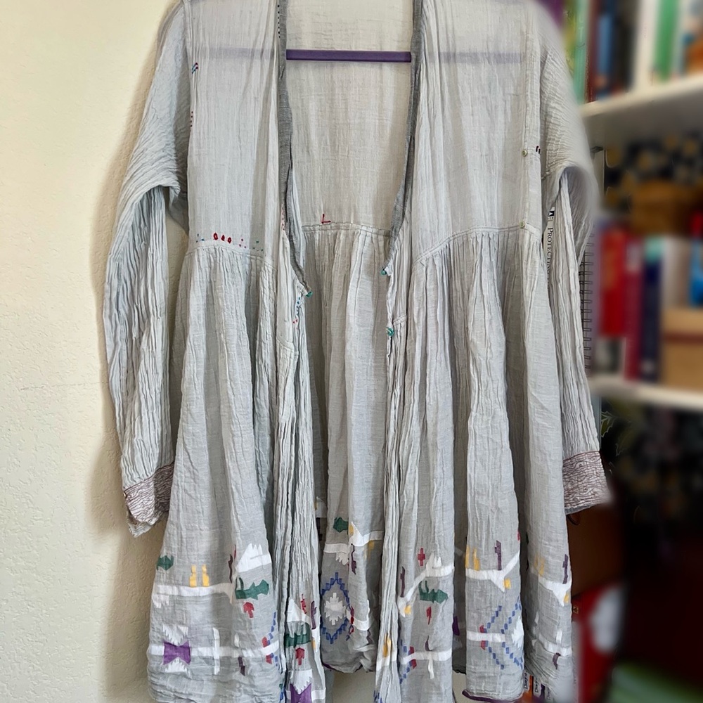 Vintage Injiri wrap dress Gray Embroidered Dress size L